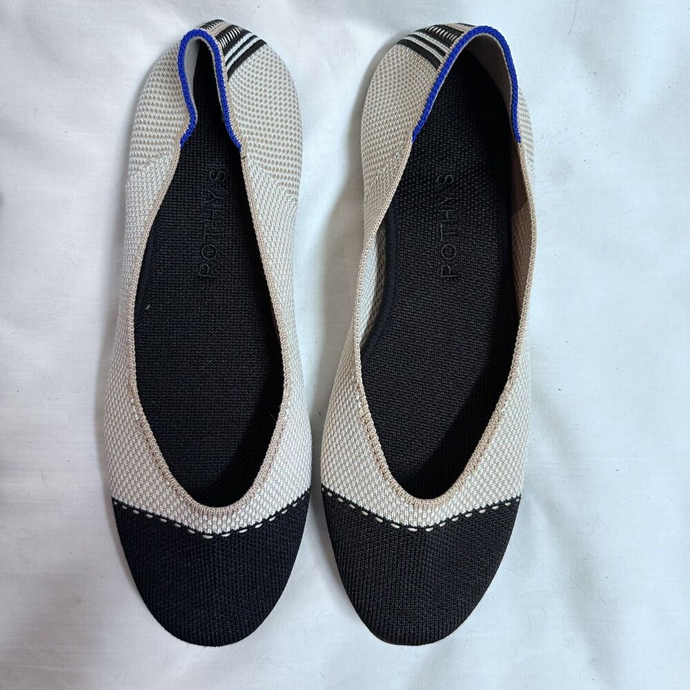 Rothy's The Ballet Flats sz 8 Tuxedo Knit Classic Chic Shoes Women’s - EUC